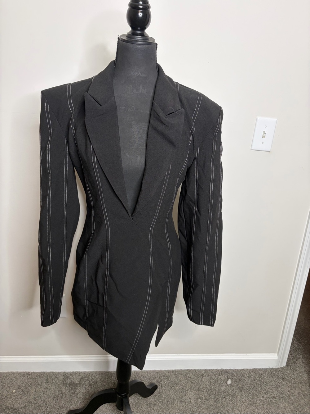 NWT PrettyLittleThing Black Pinstripe Longline Tailored Blazer blazer dress